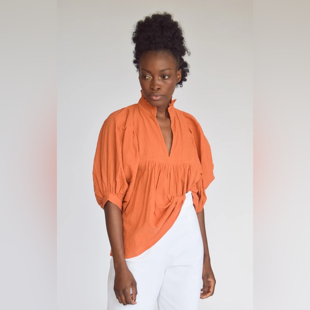 Never a Wallflower High Neck Top Burnt Orange Seersucker Top Size XL NWT